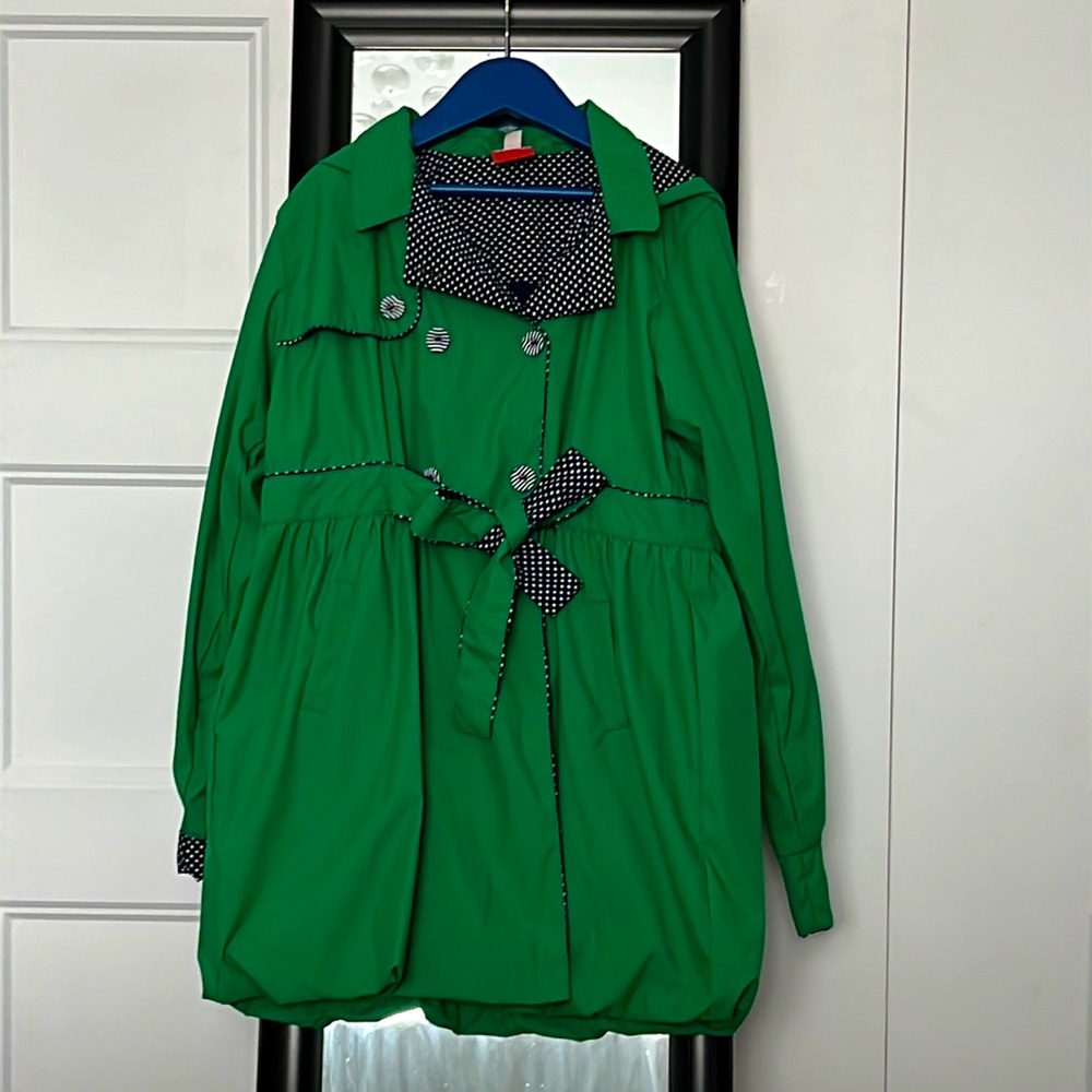 A green raincoat. Perfect for a rainy day!